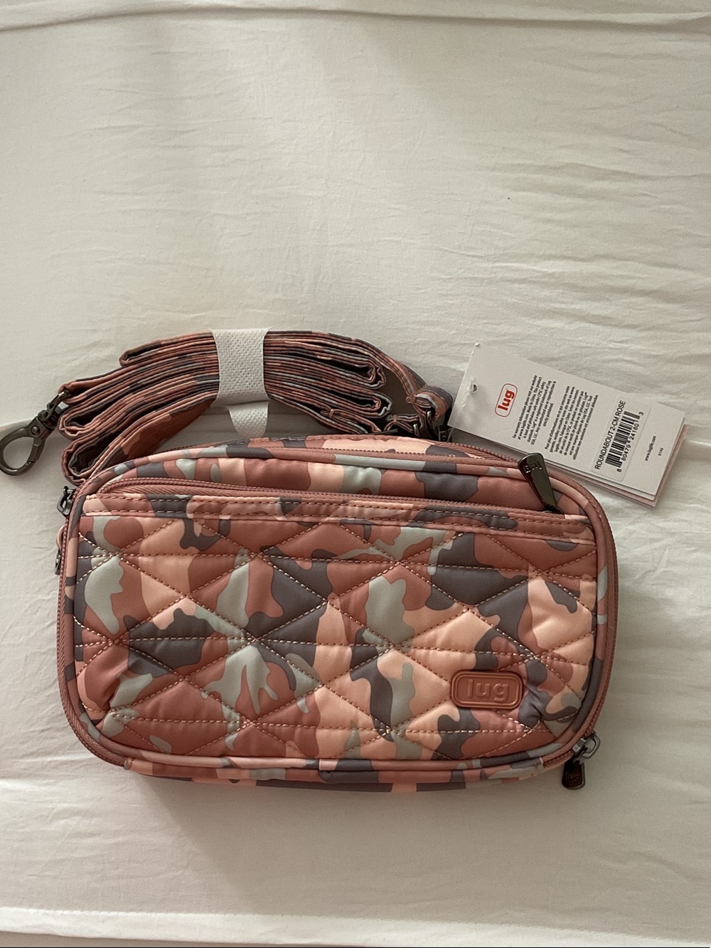 LUG Quilted Camouflage Crossbody in Pink and Gray